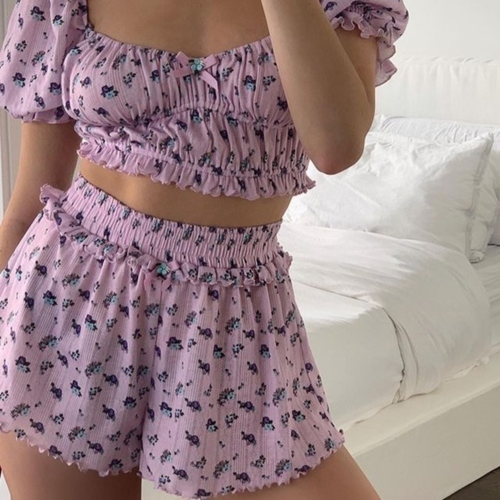 for love & lemons lavender pointelle floral shorts (style: “lola shorts”)